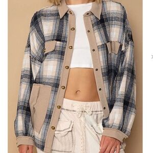 NWOT POL Oversized Plaid Flannel and Waffle Knit Shacket